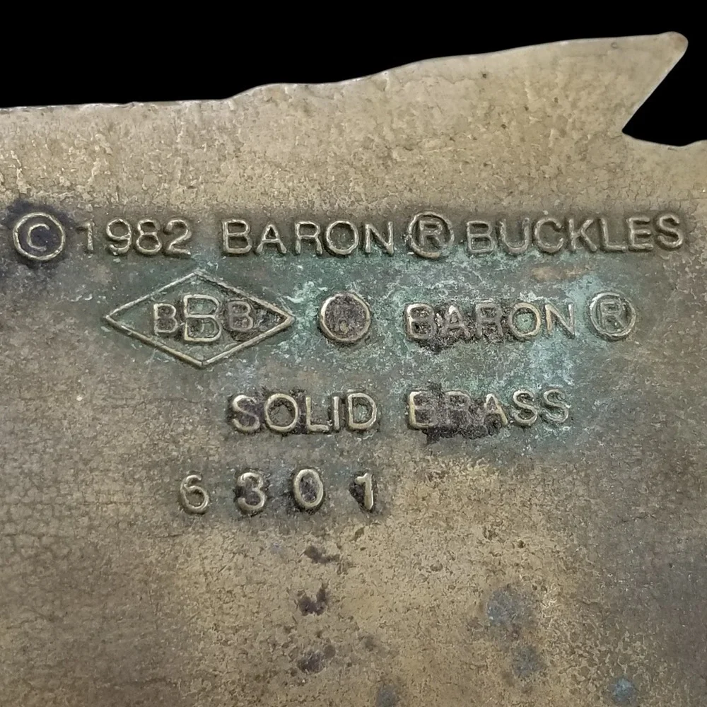 1982 Baron Buckles US Marines Iwo Jima Mt. Suribachi‎ Solid Brass Belt Buckle